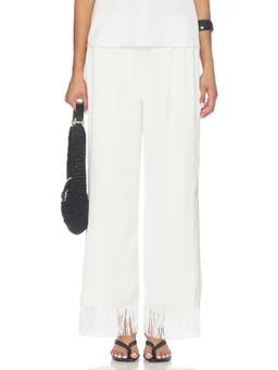 Artless Forever - Blair Fringe Women's Pull-On Wide-Leg Palazzo Pants White