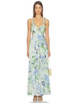 ASTR the Label - Emese Women's Floral Pleated Chiffon Maxi Dress Green