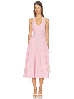 ASTR the Label - Meana Women's Gingham Sleeveless Halter Neck Midi Dress Pink