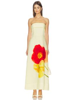 ASTR the Label - Women's Strapless Floral Print A-Line Maxi Dress Yellow