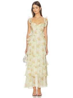 ASTR the Label - Adess Women's Floral Tiered Maxi Dress Yellow