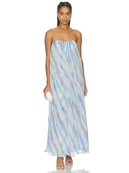 ASTR the Label - Blue Lilac Stripe Women's Strapless Chiffon Maxi Dress Blue