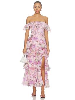 ASTR the Label - Wilder Women's Floral Off-Shoulder Ruffled Maxi Dress Pink