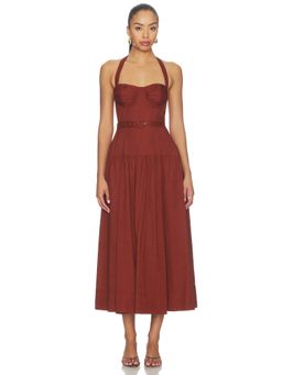 ASTR the Label - Women's Halter Neck Boned Bodice Midi Dress Rust