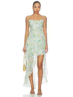 ASTR the Label - Candace Women's Floral Print Asymmetric Hi-Low Dress Green