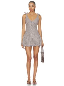 ASTR the Label - Gingham Women's Tie-Strap Smocked Mini Dress Brown