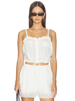 ASTR the Label - Abrielle Women's Lace Trim Cropped Camisole Top Off White