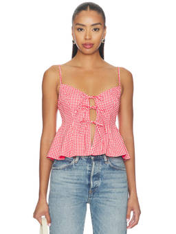 ASTR the Label - Gingham Women's Sleeveless Tie-Up Peplum Top Red