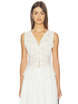 ASTR the Label - Carrie Women's Lace Trim Tie-Up Blouse White