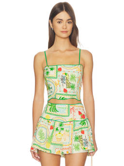 ASTR the Label - Heidi Women's Printed Shoulder Strap Crop Top Green