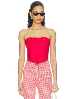 ASTR the Label - Asa Women's Strapless Lace Trim Crop Top Red