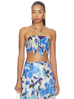 ASTR the Label - Kehlani Women's Floral Print Halter Neck Crop Top Blue