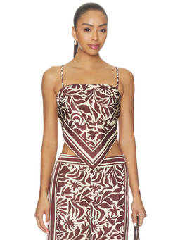 ASTR the Label - Eva Women's Printed Satin Scarf Hem Crop Top Brown
