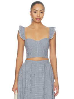 ASTR the Label - Wedelia Women's Gingham Lace-Up Back Crop Top Blue