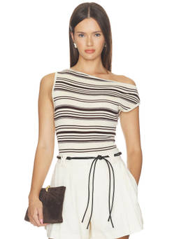 ASTR the Label - Sofia Women's One Shoulder Striped Knit Top Cream