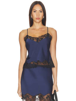 ASTR the Label - Yulissa Women's Lace Trim Sateen Camisole Top Navy Blue
