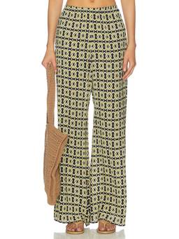 Away That Day - St. Barts Women's Elastic Waist Wide-Leg Palazzo Pants Navy Blue