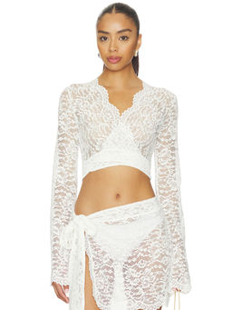 Away That Day - X Gigi & Olive Women's Sheer Lace Tie-Up Crop Top White