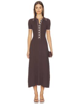 Anna Quan - Women's Ribbed Cotton Polo Neck Button Midi Dress Brown