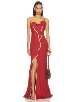 AZULU - Antonia Women's Shell Detail Side Slit Maxi Dress Orange