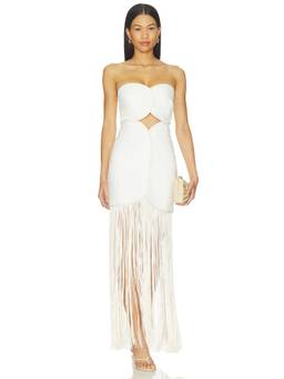 AZULU - Joaquina Women's Strapless Fringe Trim Maxi Dress Ivory