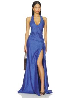 AZULU - Women's Halter Wrap Detail Maxi Dress Blue