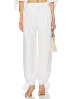 AZULU - Elif Women's Elastic Waist Lace Wide-Leg Palazzo Pants White