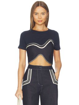 AZULU - Faux Layered Women's Cut-Out Crop Top Navy Blue