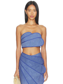 AZULU - Sango Women's Strapless Embroidered Crop Top Blue