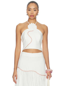 AZULU - Women's Shell Detail Halter Neck Crop Top Ivory