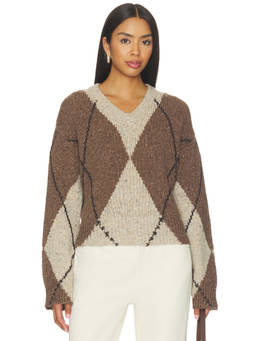 Altuzarra - Parish Women's Argyle V-Neck Pullover Sweater Brown