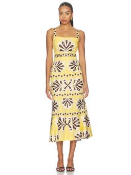 Alexis - Sirena Women's Embroidered Floral Strap Maxi Dress Yellow