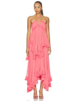 Alexis - Sidi Women's Halter Neck Ruffled Hi-Low Maxi Dress Pink