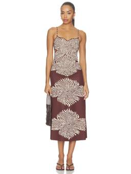 Alexis - Rayana Women's Beaded Strap Printed Maxi Dress Brown