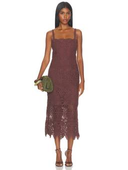 Alexis - Ravello Crochet Women's Sleeveless Scalloped Hem Midi Dress Brown