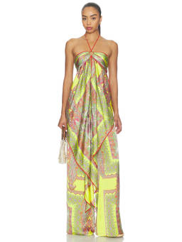 Alexis - Vulcano Women's Paisley Print Halter Neck Satin Top Yellow