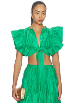 Alexis - Varenna Women's Ruffled Tie-Up Crop Top Green