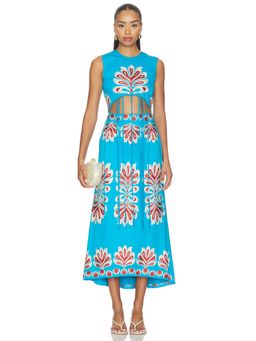 Alexis - Leontine Women's Sleeveless Embroidered Poplin Top Cerulean Bloom