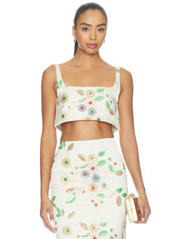 Alexis - Jasmin Women's Embellished Floral Crop Top Off White