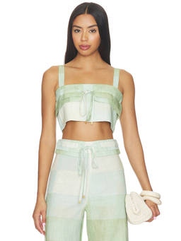 Alexis - Oxford Women's Linen Cotton Drawstring Crop Top Green