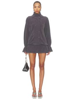 Aya Muse - Velour Women's Button-Down Drop Waist Mini Dress Smoke