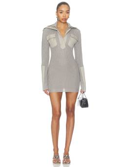 Aya Muse - Xira Women's Quarter-Zip Collar Knit Mini Dress Slate