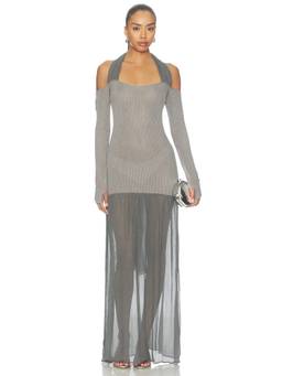 Aya Muse - Luxa Women's Metallic Knit Drop Waist Maxi Dress Slate