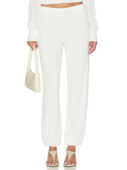 Aya Muse - Pointelle Knit Women's Pull-On Straight Trousers Off White