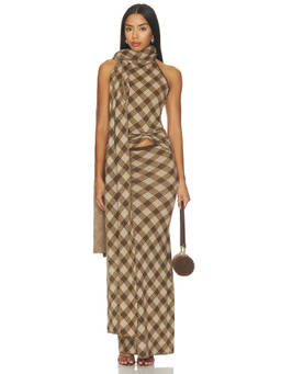 Aya Muse - Kae Women's Plaid Knit Pull-On Maxi Skirt Brown