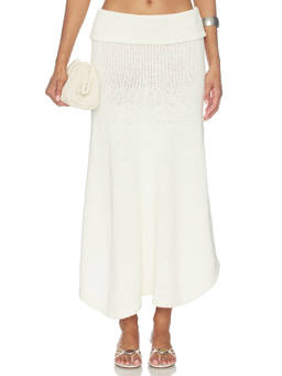 Aya Muse - Kena Women's Folded Waistband Knit Maxi Skirt Off White