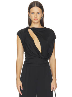 Aya Muse - Women's Surplice Tie-Up Mesh Top Black