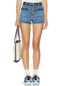 ba&sh - Rio Women's Mid-Waist Lace-Up Denim Shorts Blue