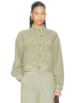 ba&sh - Rallo Women's Lightweight Zipper Denim Jacket Beige