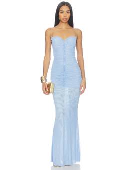 Bananhot - Nella Women's Ruched Ruffled Strap Maxi Dress Blue